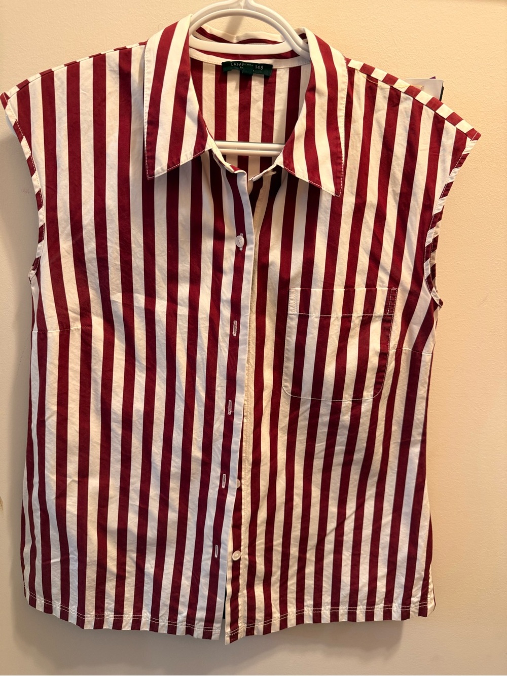 Lafayette 148 New York Red & White Vertical Stripe Button-Down Shirt